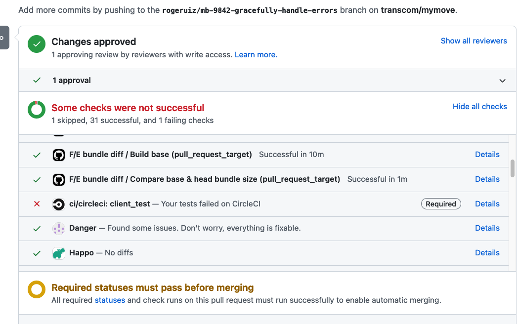 GitHub pull request failed checks